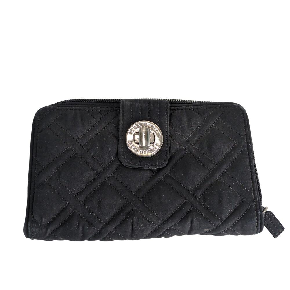 Vera Bradley Classic Black‎ Quilted Turnlock Clutch Wallet with Zip-Around